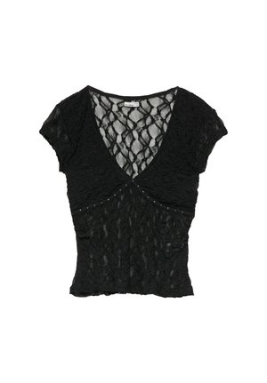 PULL&BEAR, SHORT SLEEVE LACE WITH STUDS - T-SHIRT - Blouse - black