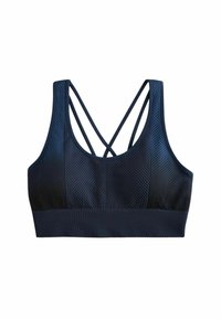 Merineer spordibralette tekstureeritud kangast, ristselja disainiga ja soonikkoes servaga. Omab vertikaalseid jooni ja risttaguseid rihmasid toe jaoks.