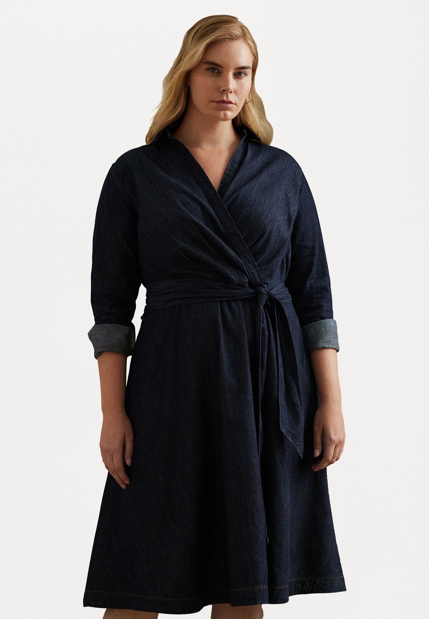 Lauren Ralph Lauren Woman DENIM LONG SLEEVE MIDI DRESS - Denim dress - dark  rinse wash/blue - Zalando