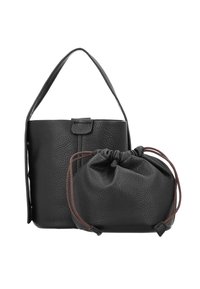 Borsa nera in pelle con finitura testurizzata. Presenta una maniglia robusta e include una pochette più piccola con coulisse realizzata nello stesso materiale.
