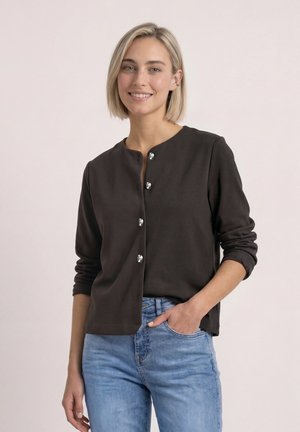 Street One, KNIT-LOOK JACKET WITH DECORATIVE BUTTONS - Gilet - black coffee