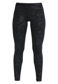 Leggings deportivos negros con un sutil patrón de ondas, con una cinturilla ancha que lleva el logo de Nike. Fabricados con un tejido elástico y transpirable.