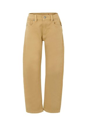 Beige rechttoe rechtaan broek van katoen, met een normale taille, voorkruisen en een knoopsluiting met een bescheiden glans.
