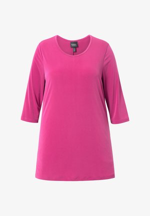 Fuchsia-farbenes, langärmliges Oberteil mit rundem Halsausschnitt und lockerer Passform. Weicher, glatter Stoff mit leicht glänzender Oberfläche.