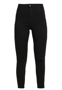 Höga svarta skinnyjeans med slitna knäveck, tillverkade av stretchdenim, med en standard framknapp och dragkedja.