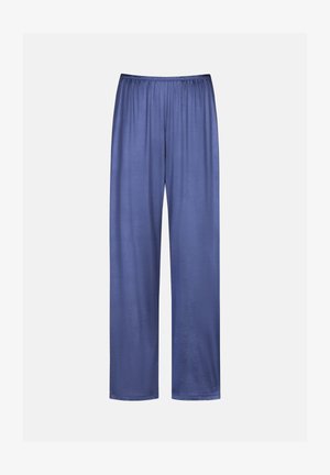 Paarse, lichte, elastische broek met een soepele textuur en rechte pijpen. Geen zichtbare patronen of accenten.