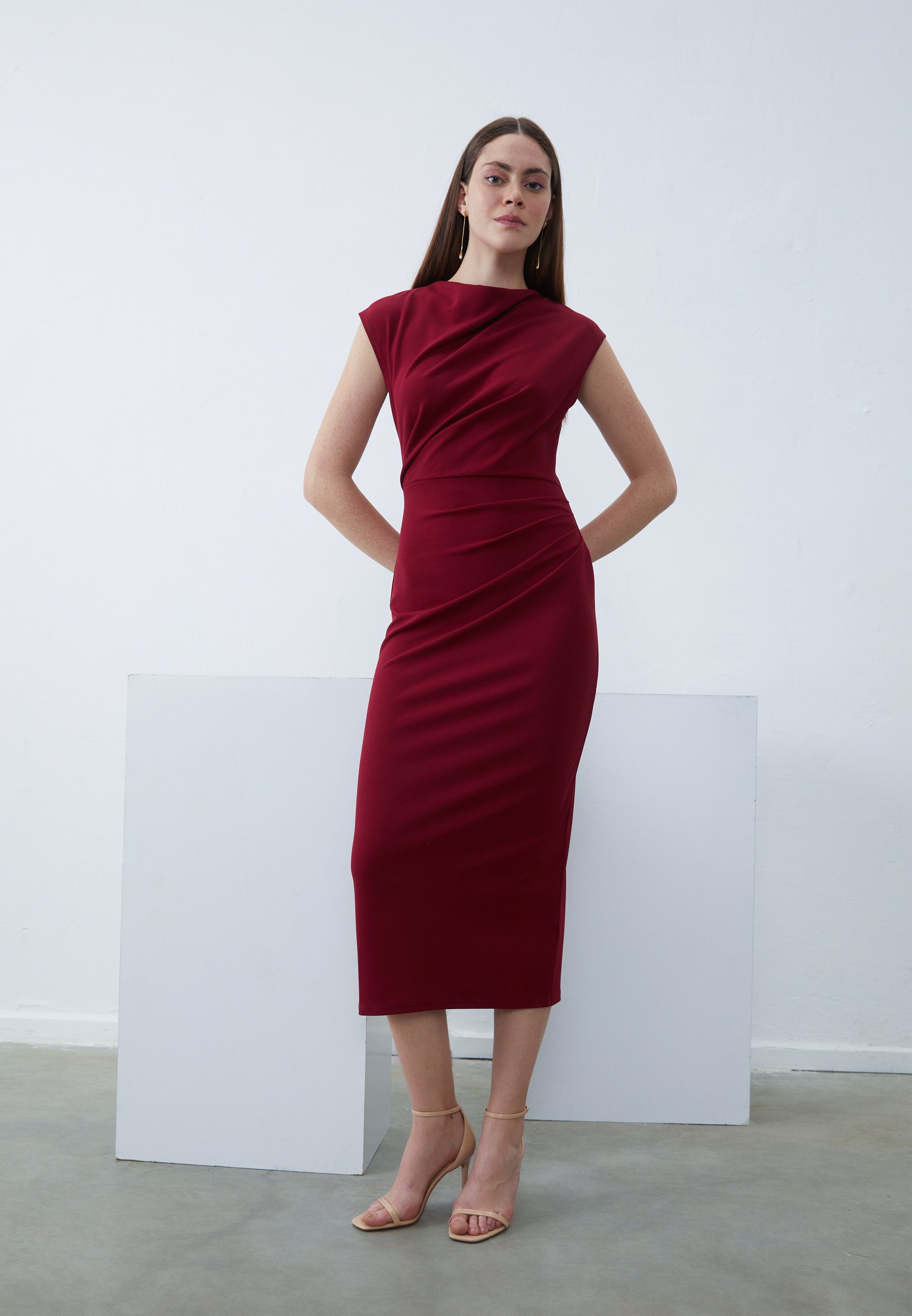 princess polly baby blue dress Print Mesh Angel Sleeve Bodycon Midi Dress, Burgundy Floral  Jolie Moi  Retail