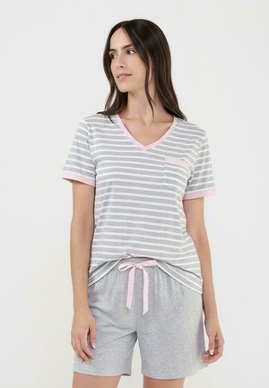 LOHE, PIJAMA MUJER CORTO MANGA CORTA RAYAS GRIS SET - Conjunto de pijama - gris