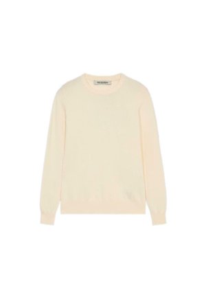 Lys beige sweater lavet af blødt stof. Har rund halsudskæring og lange ærmer med ribbede manchetter. Diskret logo-detail på kanten.