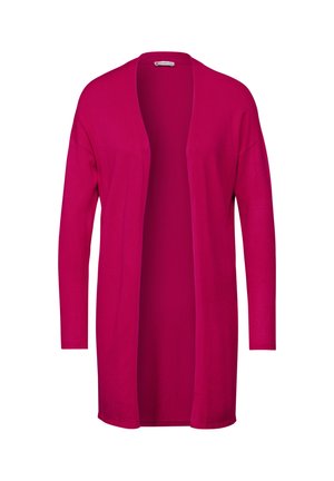 Cardigan lungo e aperto davanti di un vivace fucsia. Realizzato in tessuto morbido con maniche lunghe e dettagli a coste lungo i polsini.