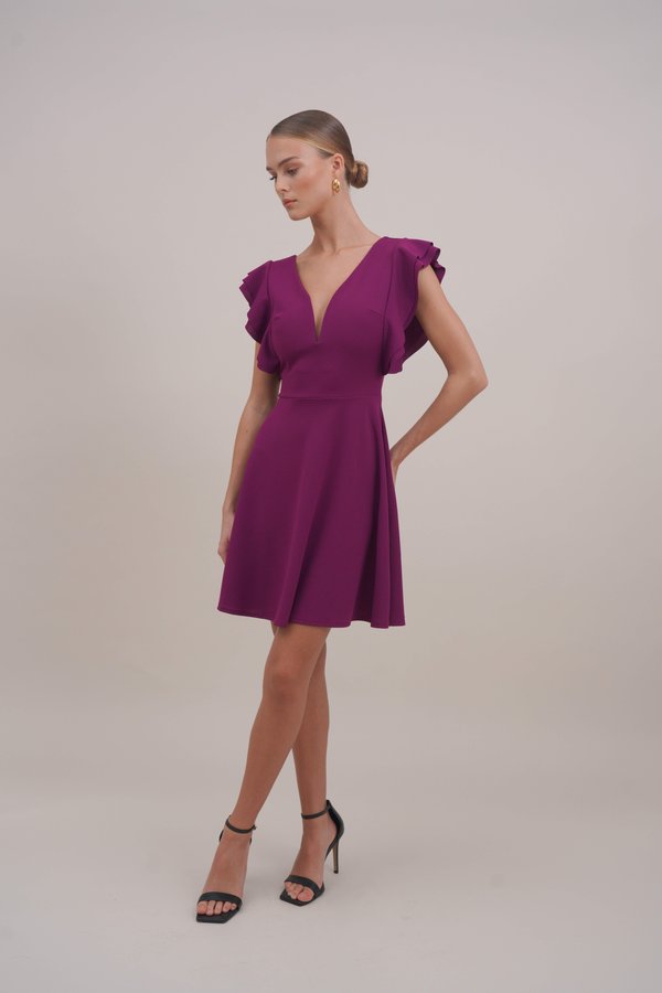RUFFLE SLEEVE MINI DRESS - Cocktail dress / Party dress - plum2