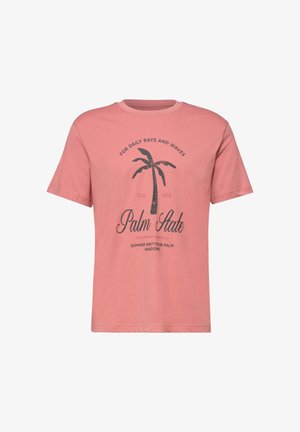 Street One MEN, T-SHIRT WITH ROUND NECK AND FRONT PRINT, jasnoczerwony