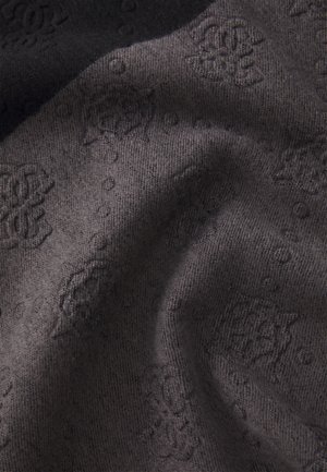 Tessuto a maglia testurizzato di colore grigio scuro con un motivo sottile. Il materiale appare morbido e flessibile con una leggera lucentezza.