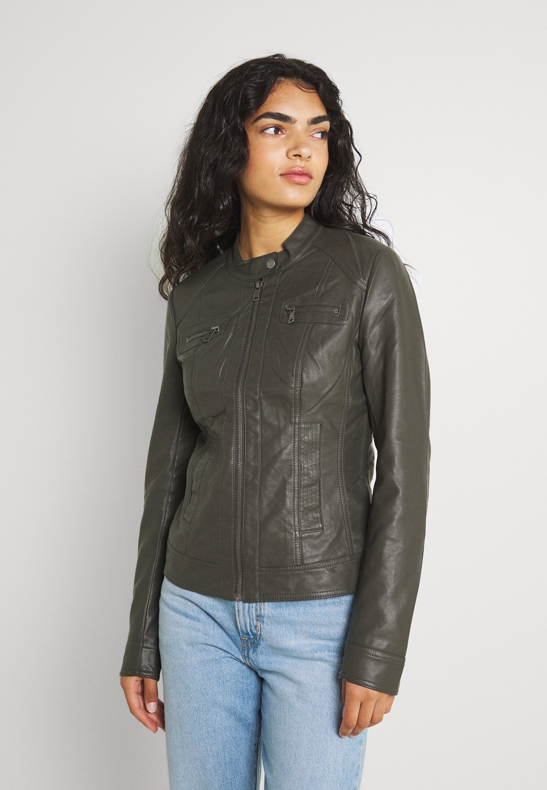 faux grey leather jacket