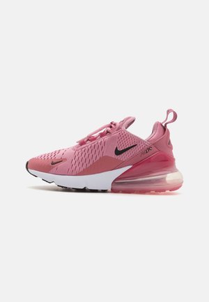 Sneaker Nike Air Max 270 rosa con tomaia in mesh, sovrapposizioni rosa solidi, dettagli neri e un'unità d'aria trasparente nel tallone.