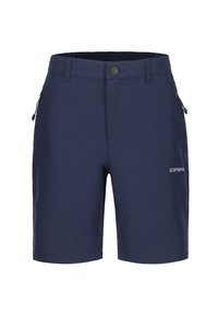 Pantalones cortos azul marino con cintura elástica, dos bolsillos laterales con cremallera y un pequeño logotipo impreso en el lado derecho delantero. Tejido suave y ligero.