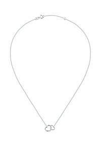 Sølv kæd necklace med to sammenflettede hjertevedhæng; delikat design med glat overflade og poleret finish.