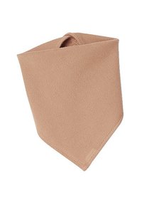 Beige Baumwollbandana mit einem strukturierten Rippmuster, in dreieckiger Form und mit einem oberen Knoten für sicheren Halt.