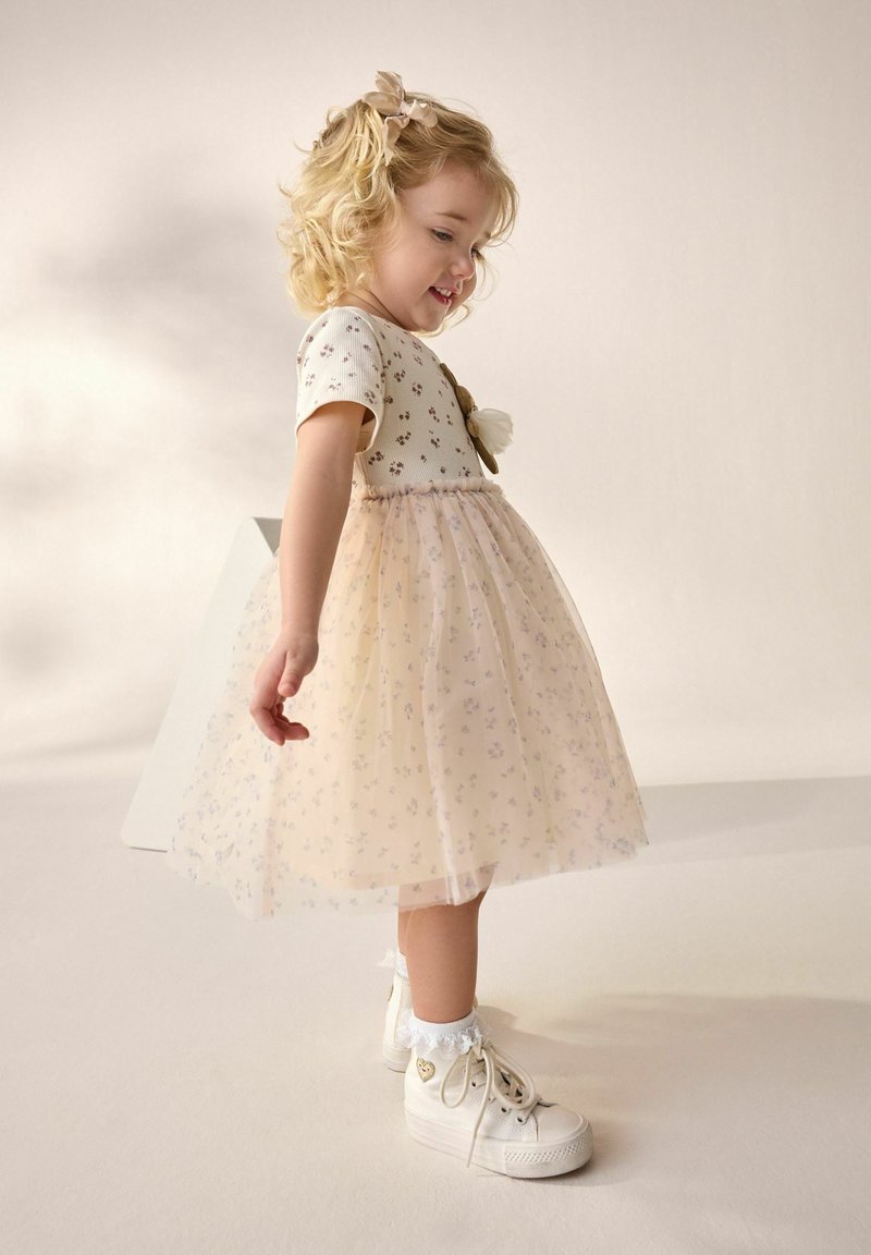 princess polly baby blue dress HAPPY Toddler Kid Girl Bow Plaid Love Cat Beige Dress & Blue Top – MiniOlie main image 1