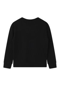 Felpa nera con maniche lunghe, scollo rotondo e polsi in costina. Tessuto morbido e colore uniforme senza motivi o dettagli visibili.