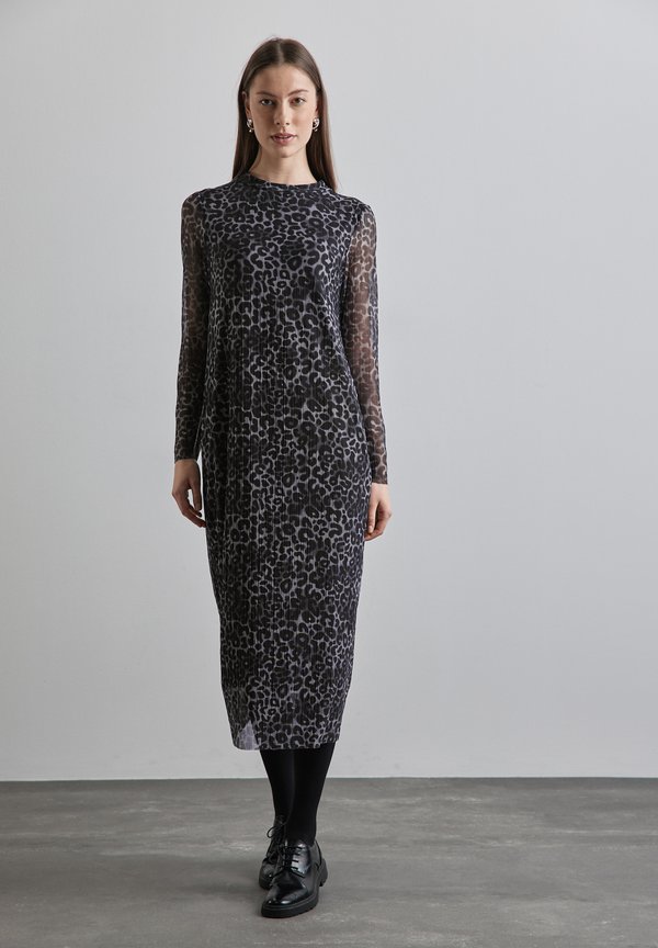 MIDI MIT LEO-MUSTER - Freizeitkleid - grau