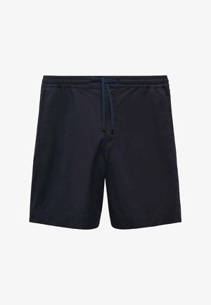 Shorts pour hommes bleu marine avec taille élastique et cordon, poches latérales et ourlet droit.
