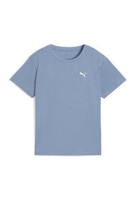 Lichtblauwe T-shirt met korte mouwen, gemaakt van katoen, met een klein wit Puma-logo op de borst en een klassiek ronde halsontwerp.