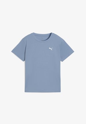 Světle modré tričko s krátkým rukávem vyrobené z bavlny, s malým bílým logem Puma na hrudi a klasickým designem kulatého výstřihu.
