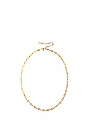 Collier chaîne en or avec de petits maillons ovales présentant des motifs étoilés en relief et une fermeture ajustable.