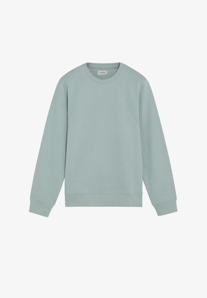 Vaaleanvihreä pyöreäkauluksinen collegepaita, pehmeästä kankaasta, jossa resorit hihansuissa ja helmassa sekä pieni merkki rinnassa.