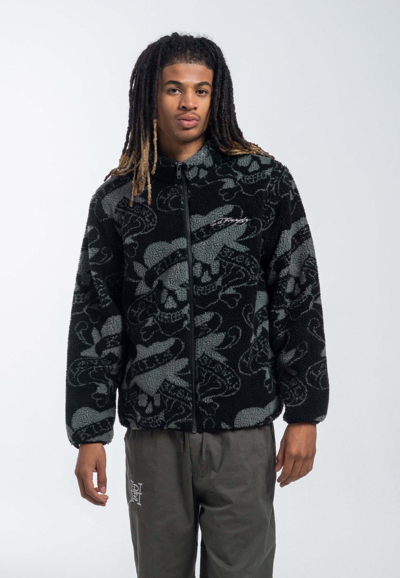 Ed Hardy LOVE KILLS SLOWLY AOP ZIP THRU BORG - Giacca in pile - black