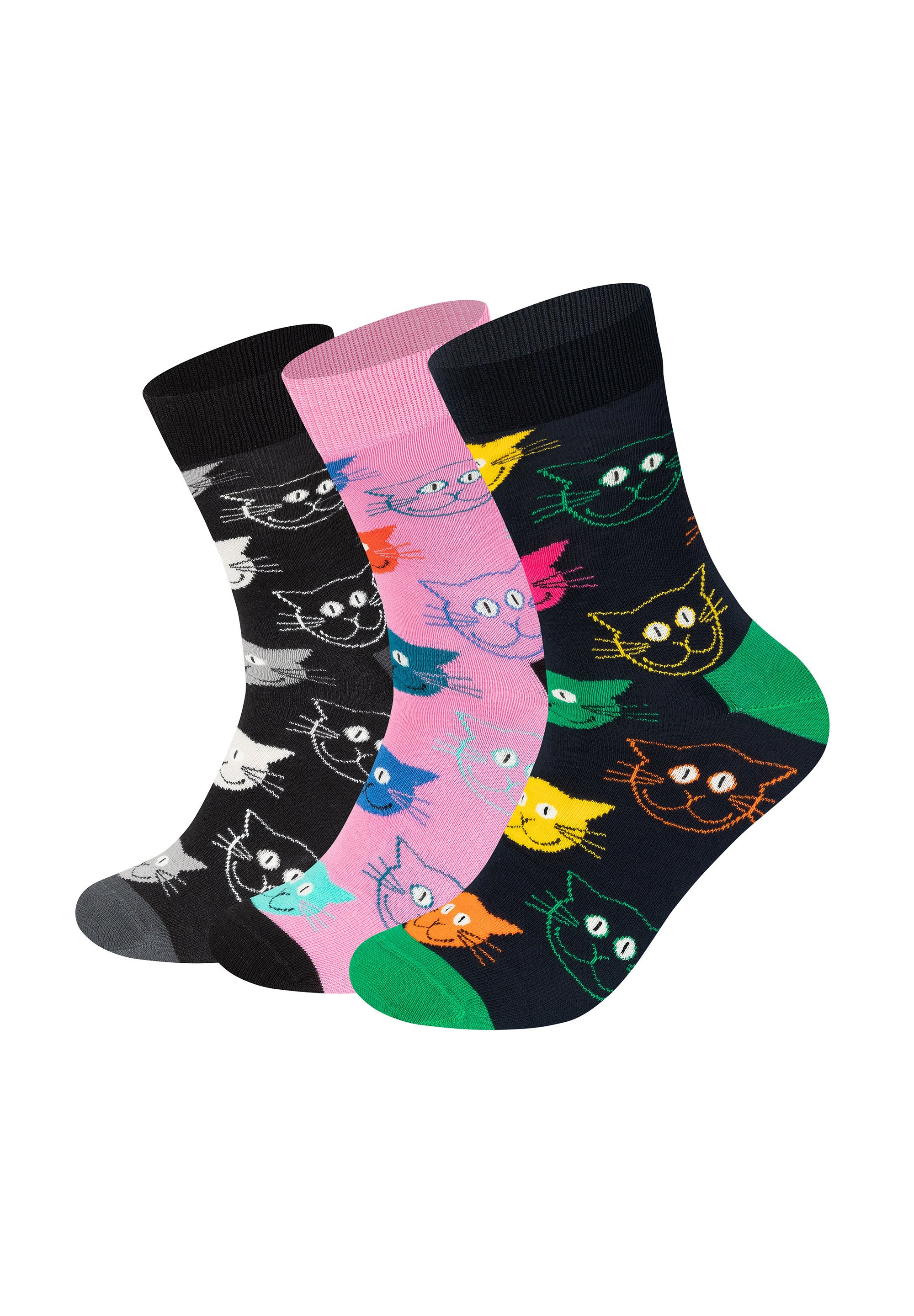 Happy Socks Djuret Socks - Coffret 3 Paires Chaussettes Coton Enfants Motifs Chien Chat Ours - Cadeau Amusant
