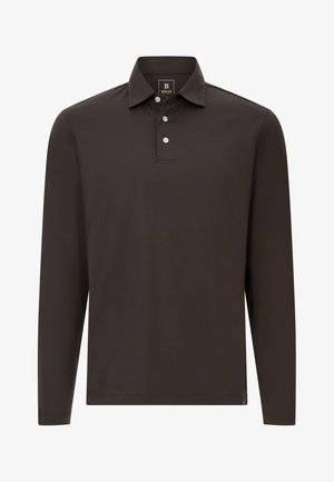 Lange mouw polo shirt in donkerbruin, gemaakt van een gladde katoenmix, met een klassieke kraag en een placket met drie knopen.