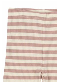 Ribbstickade leggings med elastiskt midjeband i växelvisa ljusrosa och krämfärgade horisontella ränder. Mjuk textur och figurnära design.