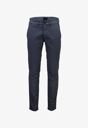 Slim-fit donkergrijze chino's gemaakt van geweven stof, met een knoopsluiting, riemlussen en zijzakken met een subtiele geribbelde textuur.