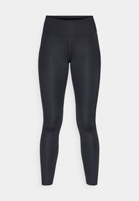 Leggings de sport noirs avec une taille haute, texture lisse, coupe près du corps et détails de couture minimaux. Convient pour le sport ou les tenues décontractées.