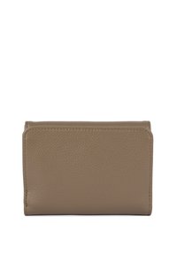 Portefeuille en cuir marron avec une finition texturée, de forme rectangulaire et bords cousus. Design compact adapté au transport des essentiels.