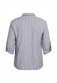 Camicia a righe grigie e bianche con colletto, maniche arrotolate e una vestibilità ampia. Realizzata in tessuto leggero, offre una silhouette rilassata.