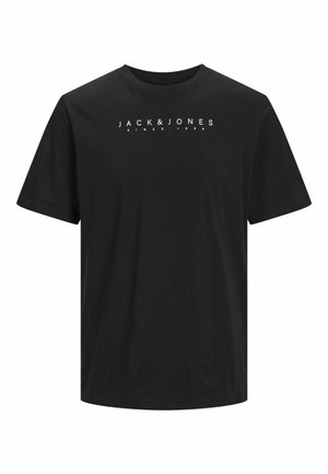 T-shirt in cotone nero con maniche corte, colletto rotondo e logo bianco "JACK & JONES since 1980" centrato sulla parte anteriore.
