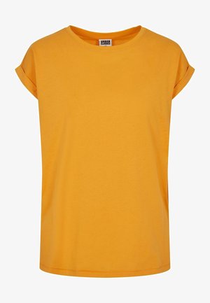 Prosty żółty bawełniany t-shirt z krótkim rękawem z podwiniętymi mankietami i okrągłym dekoltem, oznaczony jako Urban Classics.