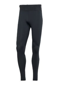 Black leggings made from stretchy material with a high waistband, featuring a textured mesh panel on the sides and a fitted design.