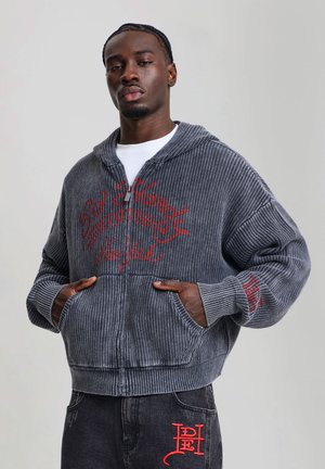 Ed Hardy, MENS WASHED SOARING DRAGON KNITTED BOXY ZIP THRU HOODIE - Vest - black