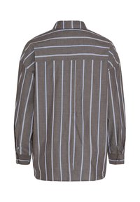 Stribet skjorte i mørkegrå med lyseblå striber, med knap-ner-krave og lange ærmer, lavet af blødt, struktureret stof.