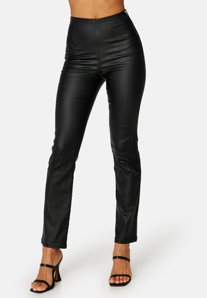 Bubbleroom COATED STRAIGHT LEG TROUSERS - Broek - black