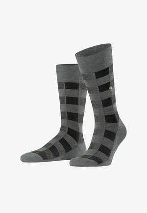Szare skarpetki z wzorem w paski, z naprzemiennymi pasami w jednolitym szarym i czarnym kolorze. Wykonane z miękkiego materiału dzianinowego, z wzmocnionym palcem i piętą.