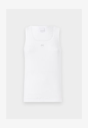 Canotta bianca a coste con scollo quadrato, spalline sottili e un piccolo logo ricamato sul petto. Materiale in cotone morbido.