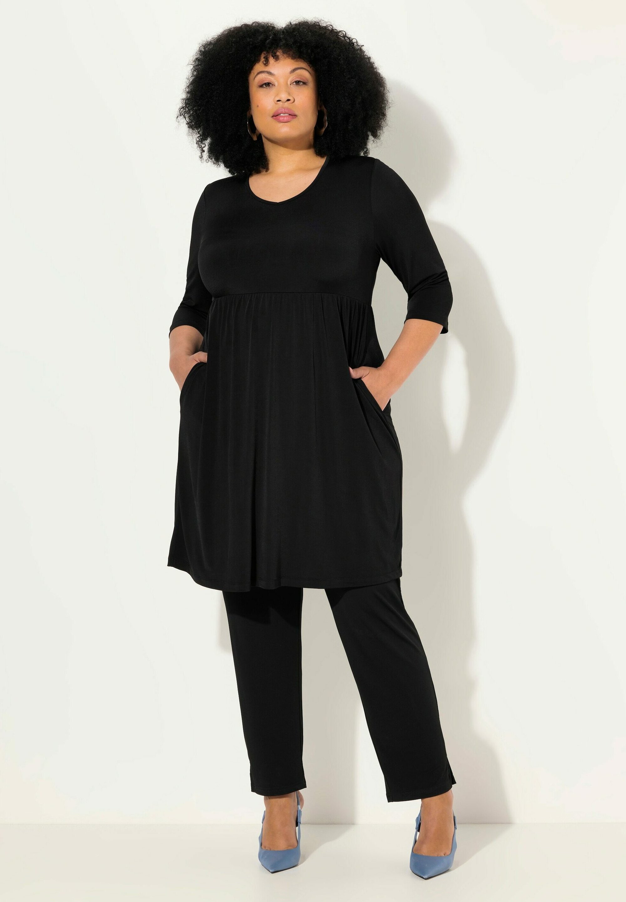 empire waist womens dresses Casual Eyelet Empire Waist 3/4 Sleeve Midi Dress main image 1