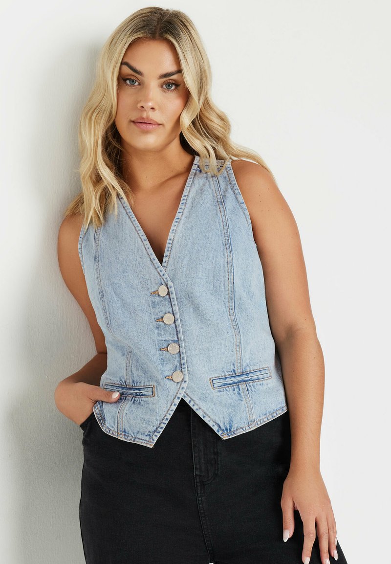 Yours Clothing WASHED - Väst - light blue