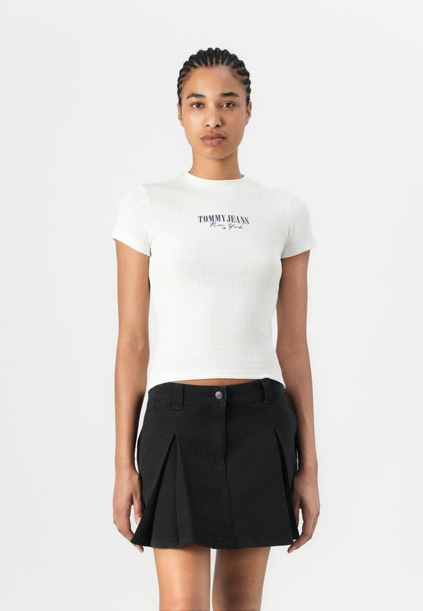 SLIM LOGO POINTELLE TEE - Print T-shirt - ecru