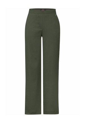Pantalons larges en vert foncé, en tissu texturé. Dotés d'une taille lisse et d'un détail de logo subtil. Coupe ample pour le confort et la liberté de mouvement.